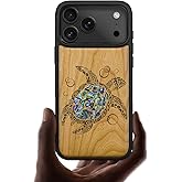 Carveit Magnetic Case for iPhone 17 Pro Case, Wood Artisan Engraved & Handmade Shell Inlaid, TPU Shockproof Cover, Compatible with MagSafe Wireless Chargers (The Maori Turtle-Cherry)