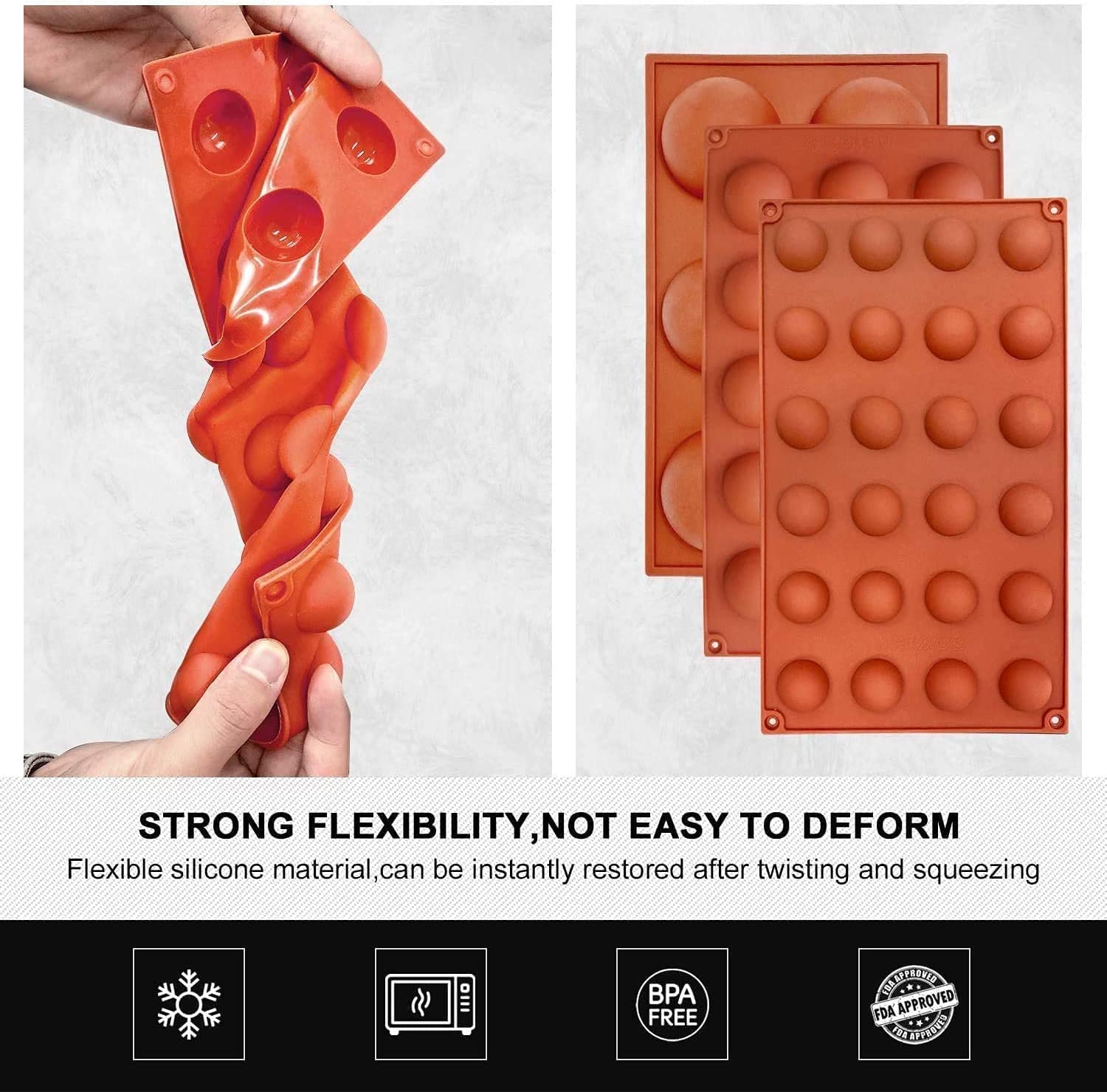 Semi Sphere Silicone Mold, Silicone Chocolate Molds,3 Packs Baking Molds for Making Chocolate, Cake, Jelly, Dome Mousse (6 Cups, 15 Cups and 24 Cups)