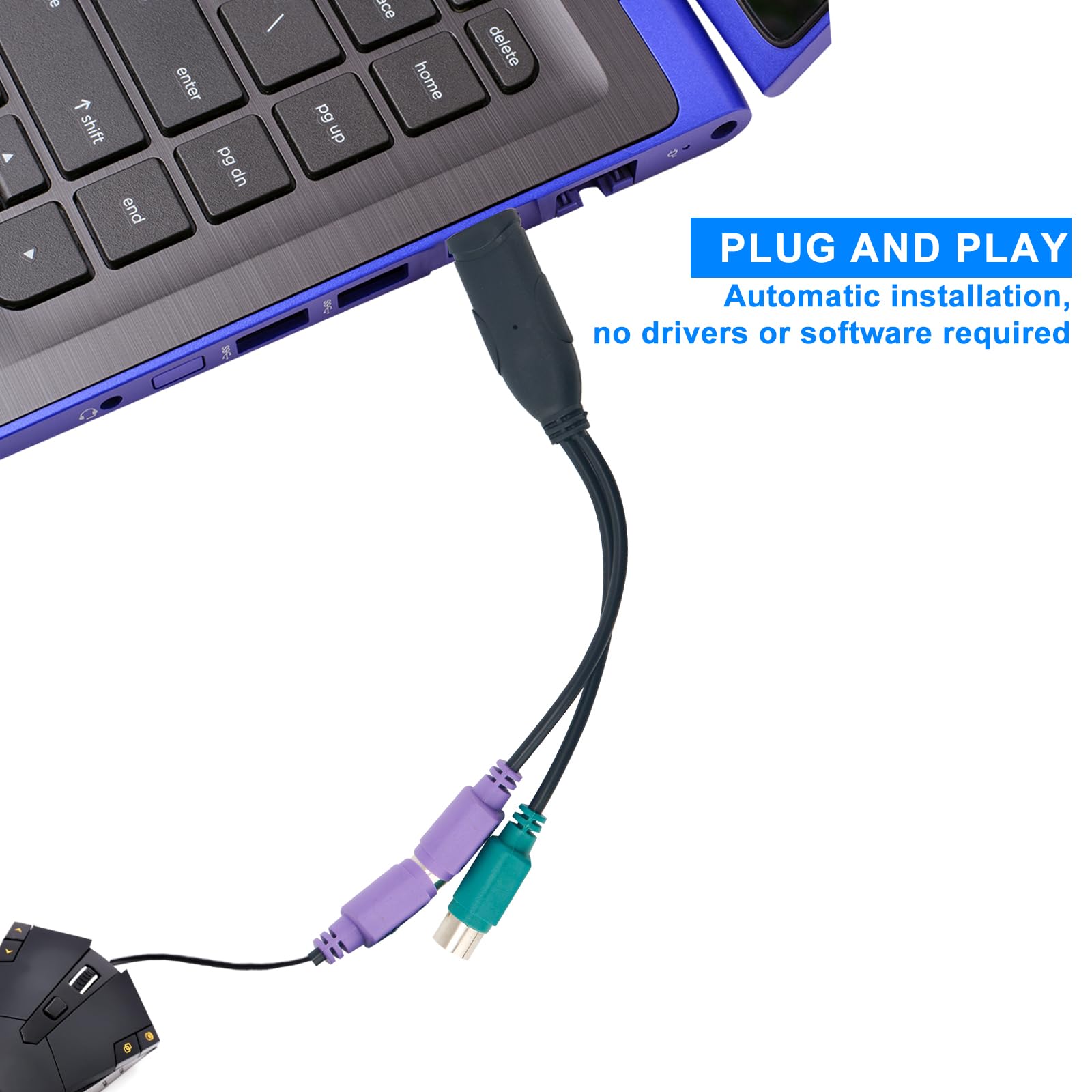 PS2 to USB Adapter, Automatic Installation USB Keyboard Monitor Laptop Barcode Scanner Mouse Adapter Converter