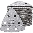 3 3/4" Triangle Sandpaper for Oscillating Multi-tool - Fits 3.5 Inch Corner Sanding Pads Including DeWalt, Milwaukee, Craftsman, Bosch, and Diablo; Delta Sandpaper with 80, 120 and 240 grits - 60-Pack