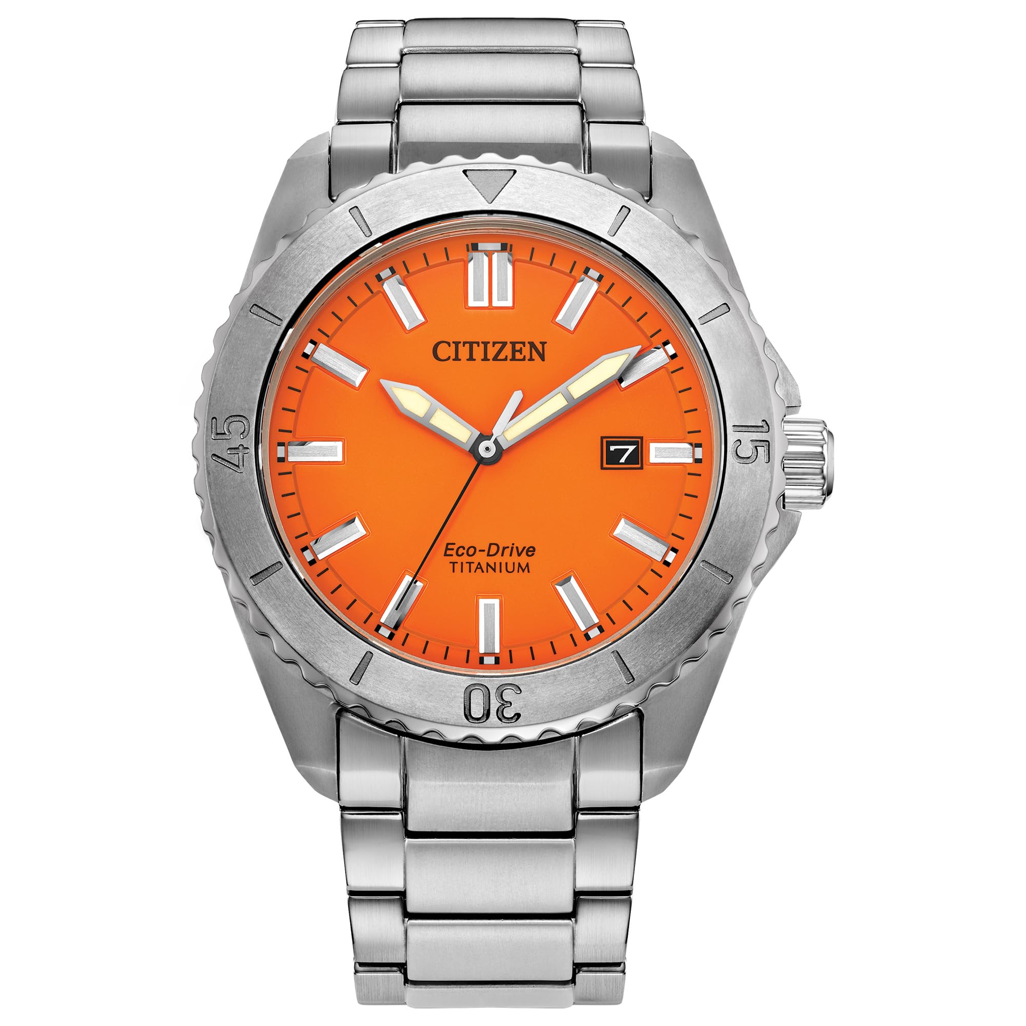 Citizen Men’s Eco-Drive Brycen Sport Casual, Orange Dial, Silver-Tone Super Titanium Bracelet and Case Watch (Model: AW1840-50X)