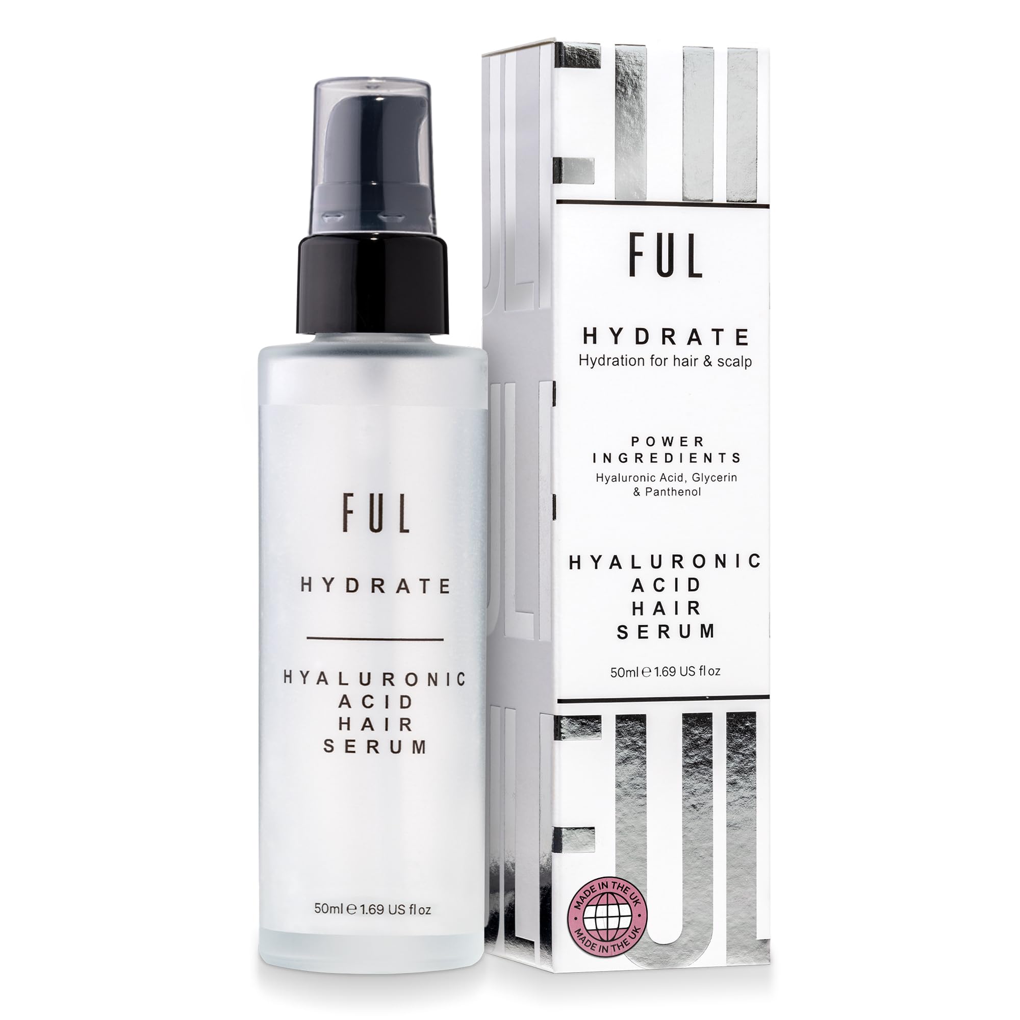 FUL Hyaluronic Acid Hair Serum for Dry Damaged Hair – Anti Frizz Leave-In Treatment to Smooth Flyaways & Add Shine – Lightweight Hydrating Serum for Curly, Frizzy, Humidity-Prone Hair