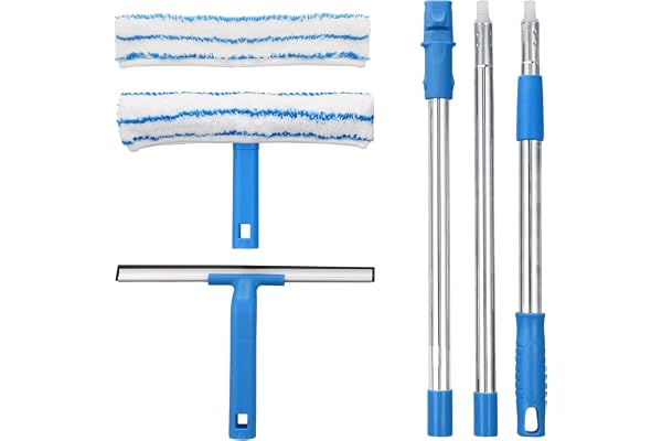Mitclear Window Cleaner with Long Handle(57IN), Glass Cleaning Tools with Silicone Squeegee & Microfiber Scrubber, Window Cle