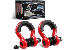 AUTMAXIN D Ring Shackles 3/4" Shackle (2 Pack) - 58,000Ibs Break Strength with 7/8" Anti-Loose Security Pin, Shackle Isolator Washer Kits for Tow Strap Winch Off-Road Vehicle Recovery, Red & Black