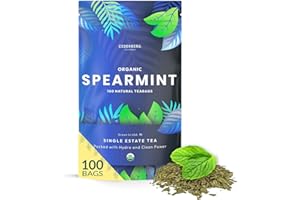 Organic Spearmint Herbal Tea — 100 Tea Bags | Grown in USA | Eco-Friendly Tea Bags | Non-GMO Caffeine Free Tea | Cederberg Tea Company
