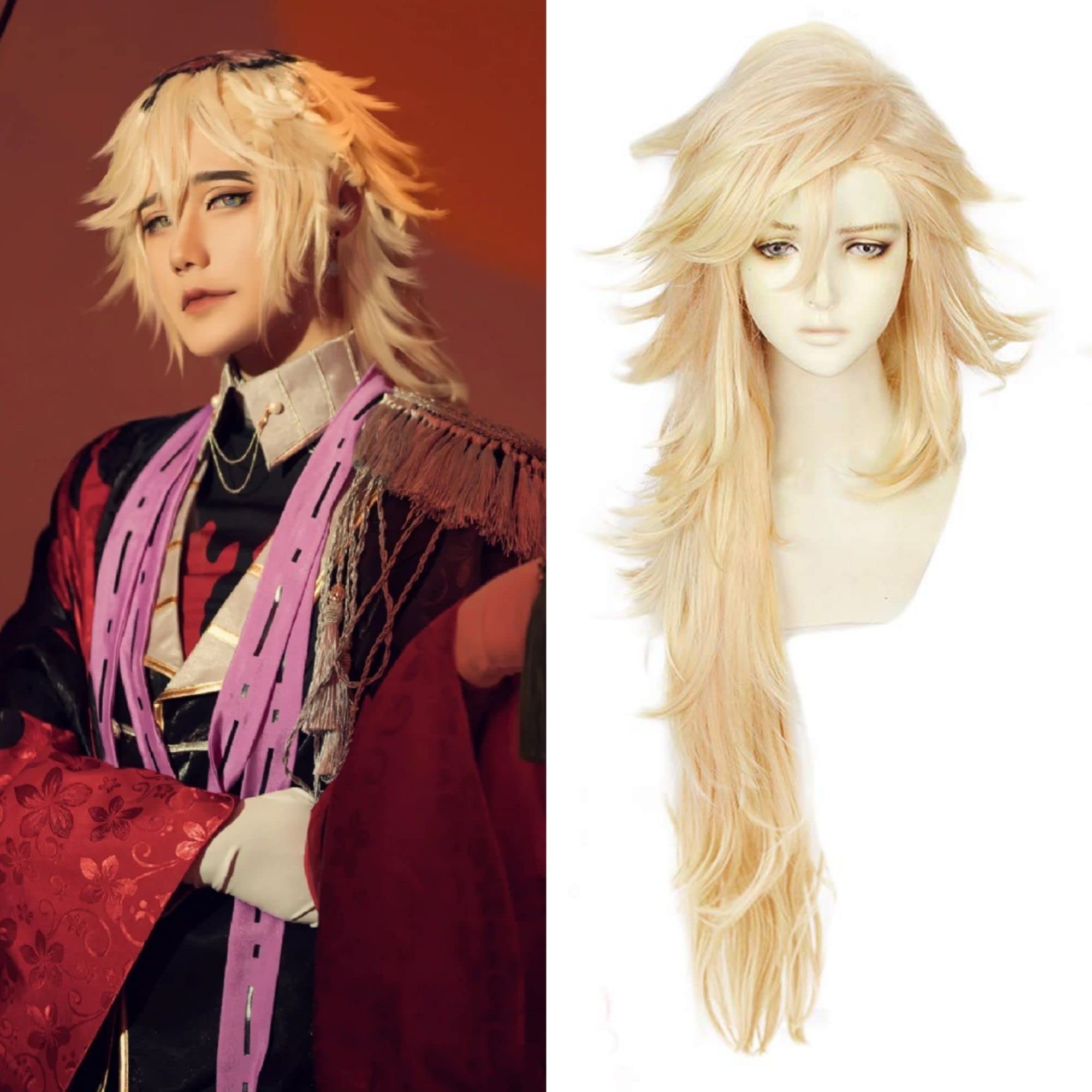 Photo 1 of *****************Minor Damage on top**************
ANOGOL Hair Cap+ Long Blonde Wig Golden Orange Wigs with Bangs for Men Women Anime Cosplay Party Long Blonde Wavy Wigs Cosplay Costume Halloween Party Outfit