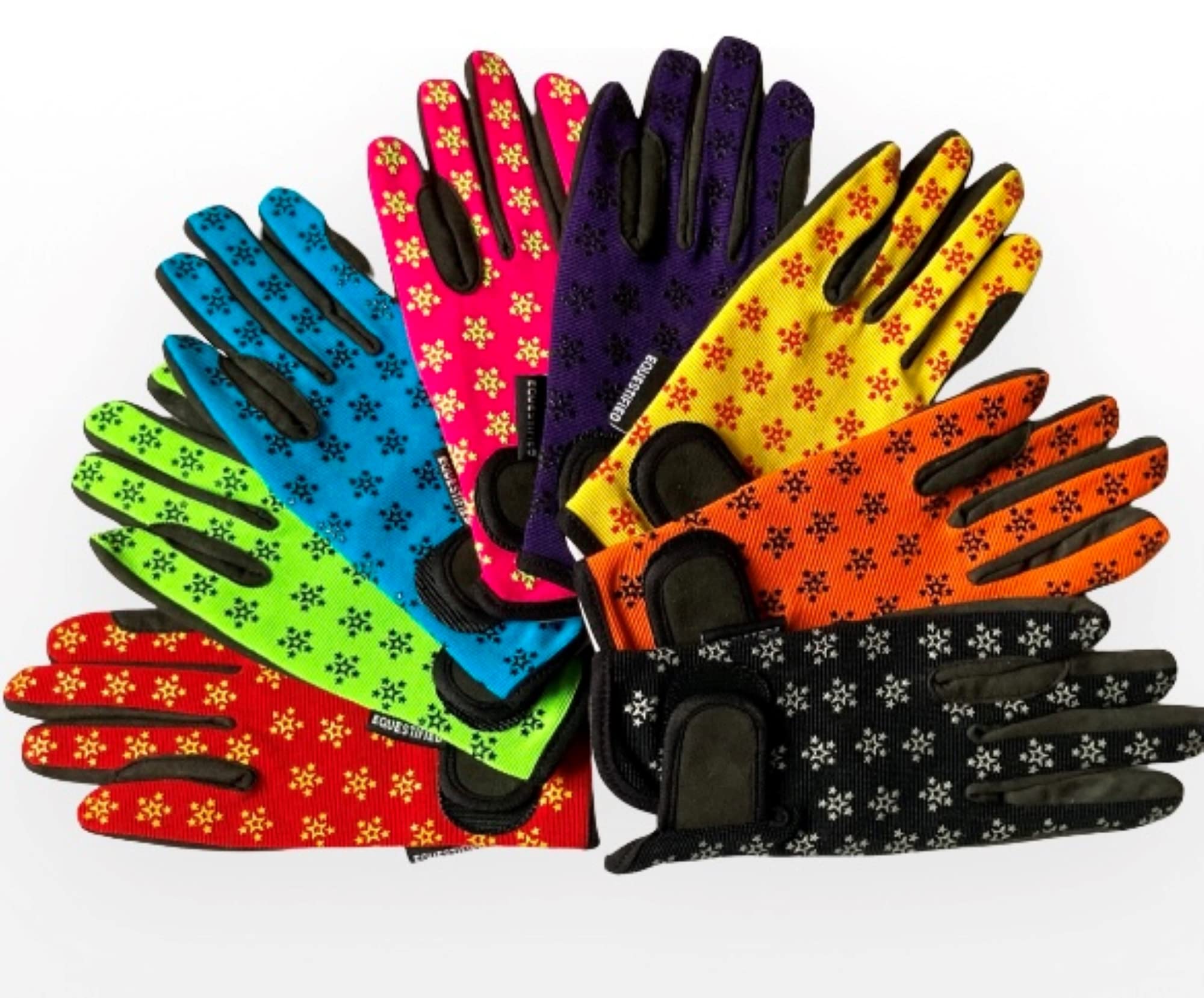 Equestified Youth Equestrian Gloves with STAR Design for Girls & Boys Children Gloves All Weather Outdoor Sports Gloves Horse Riding (8-10 Years, Black)
