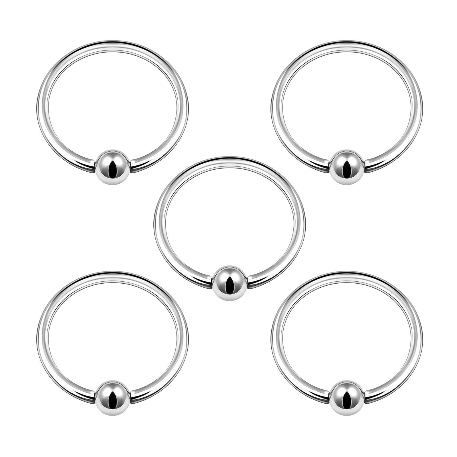 BanaVega 5PCS Stainless Steel Captive Bead Ring 16g 1/2 12mm 3mm Ball Cartilage Nose Septum Earrings Eyebrow Piercing Jewellery 5007
