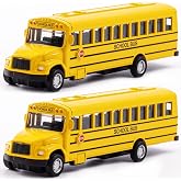 KOMENDANT 2 Pack 5.5inch Pull Back School Bus Playset, Die-cast Metal Toy Play Vehicles with Yellow for Kids Boys Toddlers