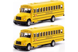 KOMENDANT 2 Pack 5.5inch Pull Back School Bus Playset, Die-cast Metal Toy Play Vehicles with Yellow for Kids Boys Toddlers