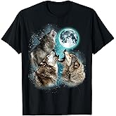 3 Wolf Moon Howling Wolf Head Funny Wolves For Men Women T-Shirt