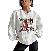 SweatyRocks Women's Crew Neck Xmas Tree Graphic Christmas Sweatshirts Fall Winter Pullover Shirt Top