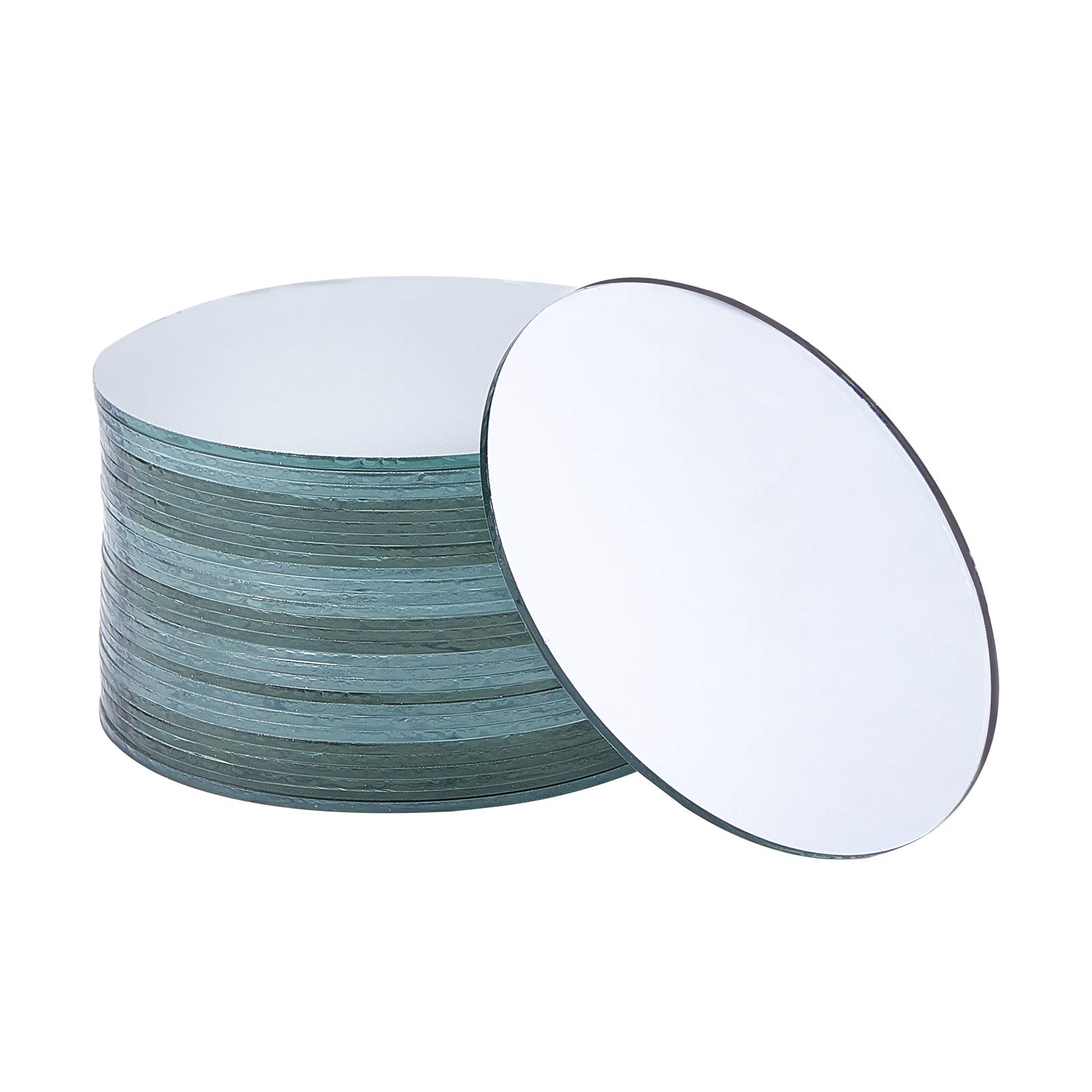 SUPERFINDINGS 30PCS Small Circle Mirror 76x1.5mm Tiles White Mini Round Glass Mirror for Arts Crafts Projects Traveling Framing Decoration