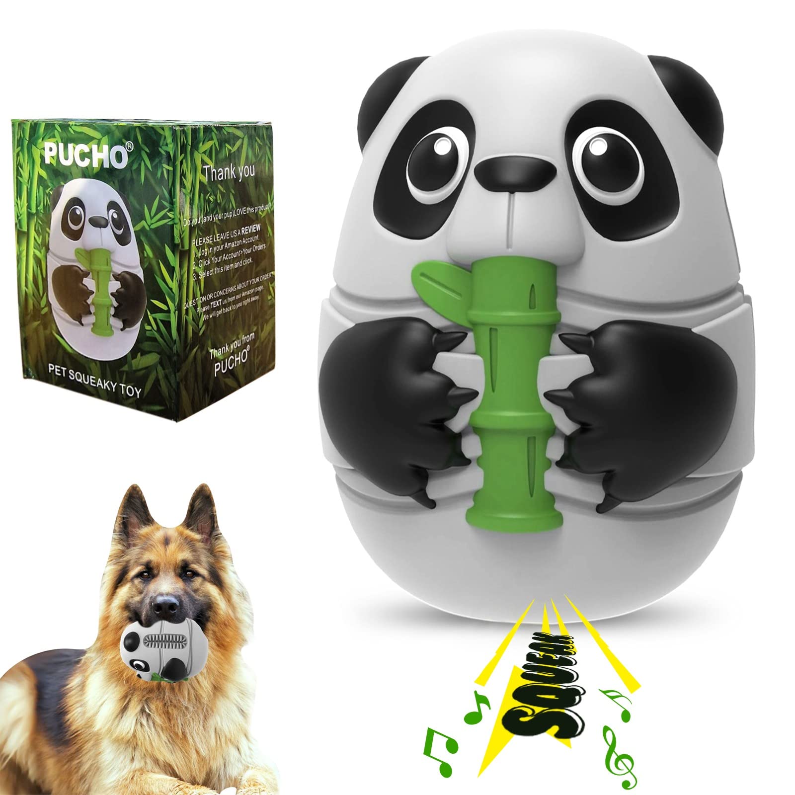 PuchoⓇ Durable Squeaky Rubber Dog Toy. Milk-Flavoured Toothbrush Ball for Mild & Friendly Chewers. Natural Rubber Chew Toy. Elegantly Gift-Boxed Cute Panda for Any Occasion. Medium to Large Dogs.