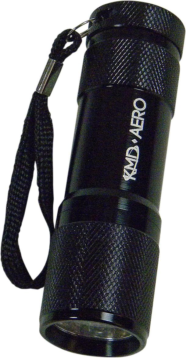 KMD Aero Red Light LED Black Aluminum Aviator Flashlight Preserves Night Vision for Aviation, Astronomy, Camping, Hunting, Turtle Watching, and more