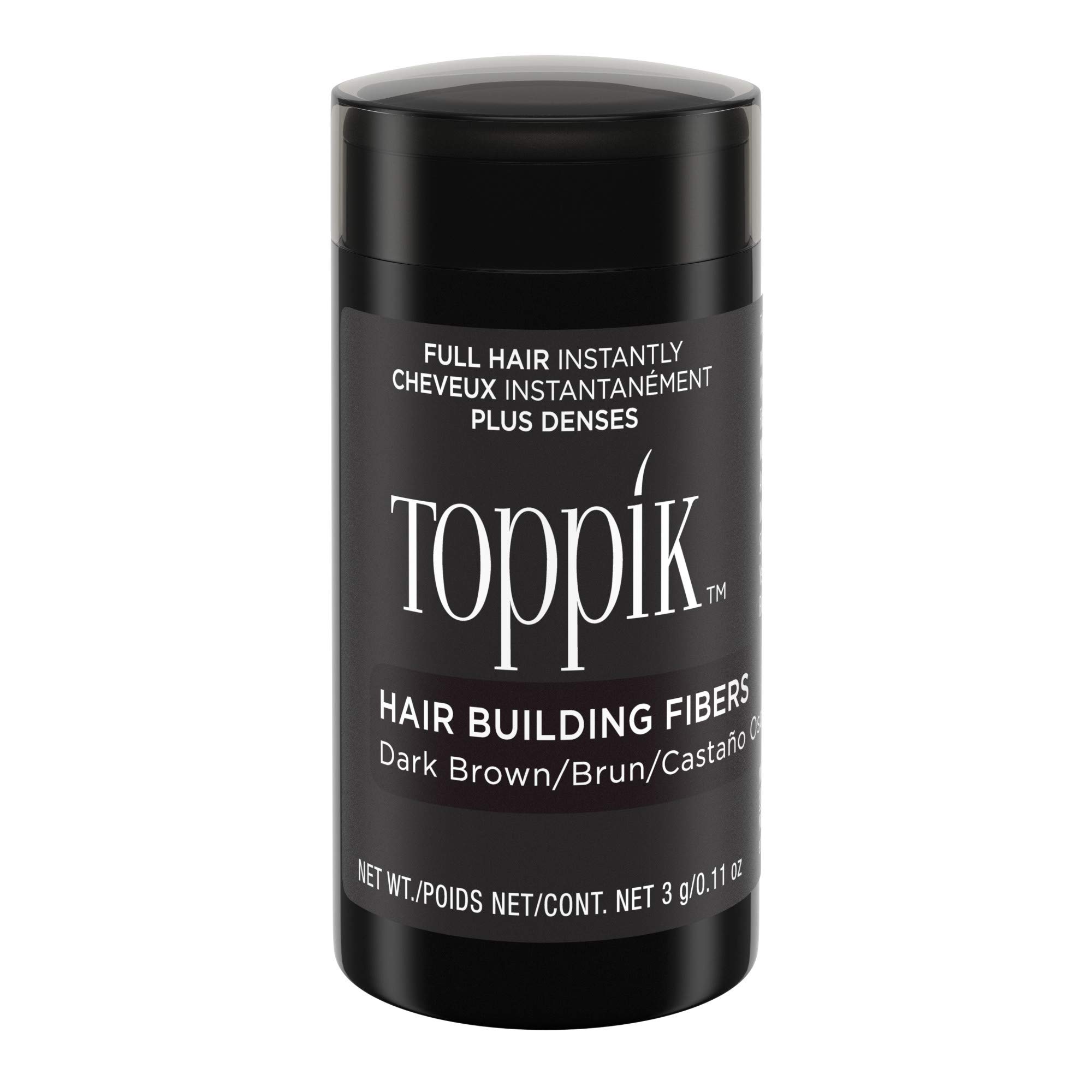 Toppik Hair Building Fibres Powder, Dark Brown, 3g Bottle - for A Thicker-looking Hairline, Crown and Beard, Instant Thinning Concealer for Men and Women ​
