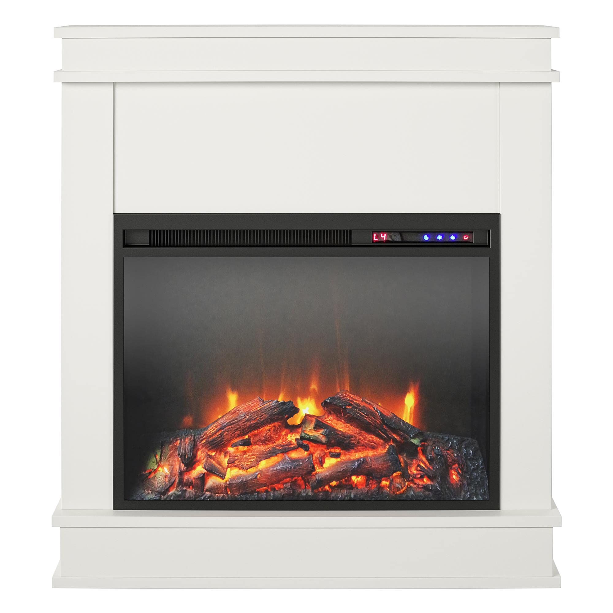 Photo 1 of Ameriwood Home Mateo 30 Inch Electric Fireplace with Mantel, Replaceable Fireplace Insert Heater, Freestanding, Remote Control, Timer, Realistic Log and Flame Effect, White