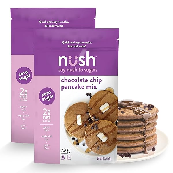 NUSH FOODS LOW CARB PANCAKE MIX, HEALTHY PANCAKE MIX BY NUSH (CHOCOLATE CHIP) | (CHOCOLATE CHIP PANCAKE MIX – (2 PACK), KETO PANCAKES, LOW CARB, LOW SUGAR