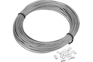 PATIKIL 1/32"(1mm) 304 Stainless Steel Wire Rope, 66 ft Black Vinyl Coated Wire Cable with 20pcs M1 Crimping Sleeves for Hang