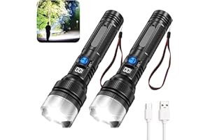 JMNGSHU Flashlight with 10000 Lumens, Type-C Fast Charging & 16-Hour Runtime, 3 Modes, Telescopic Zoom, Waterproof, Compact Handheld Flashlight for Camping, Hiking, Hurricane Prep (2-Pack)