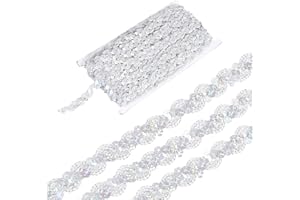 MECCANIXITY 27 Yard Sequins Beaded Lace Trim 0.6 Inch Wave Sequin Braid Trim Strip Paillette Ribbon for Crafts, Embellishments, DIY Sewing Costume, Bling Silver