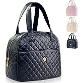 Mziart Insulated Lunch Bag for Women Men, PU Leather Lunch Tote Bag for Women Aesthetic Lunch Box Bag Thermal Bento Cooler Bag Sack Food Handbags for Work Office Picnic Travel (Black)