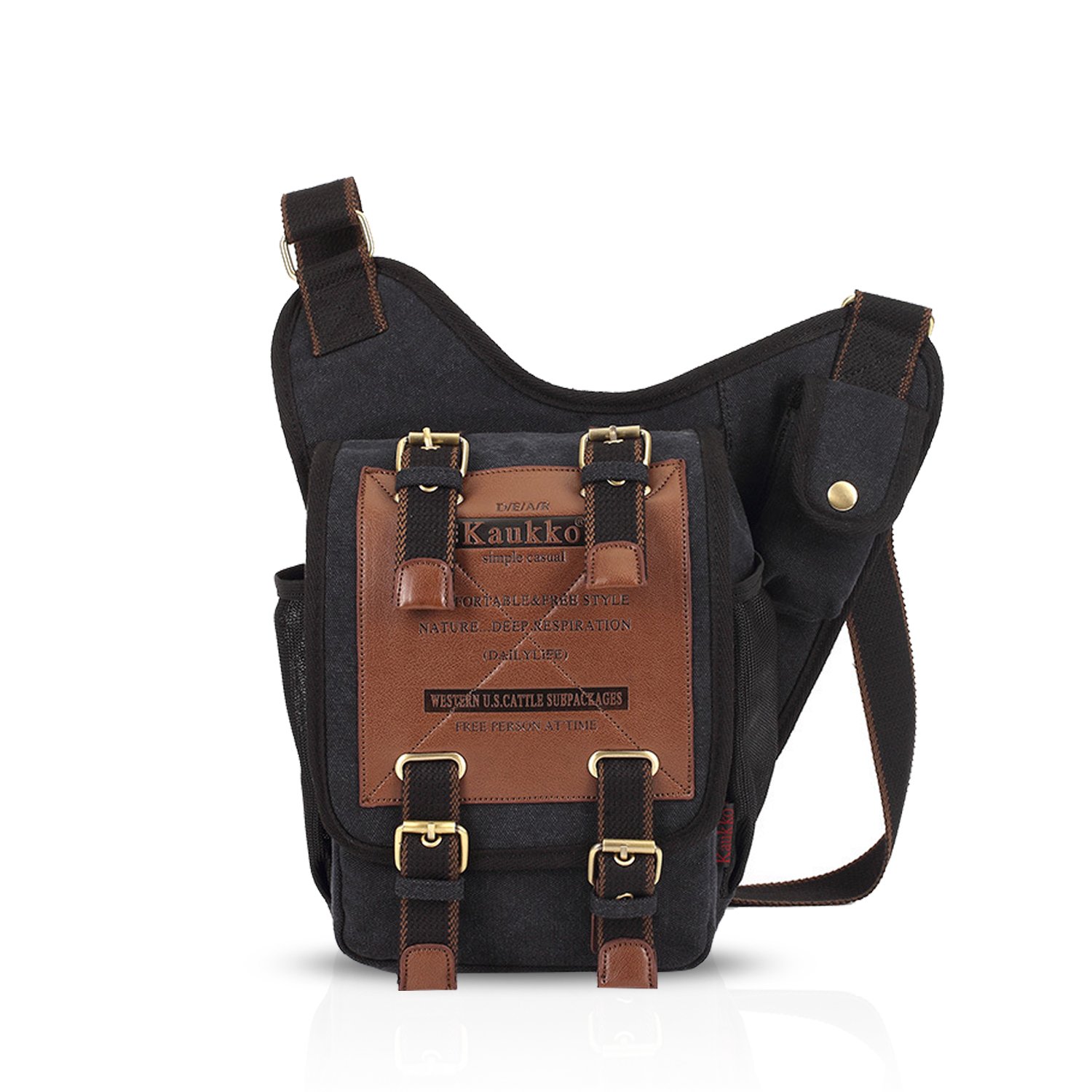 FANDARE Vintage Shoulder Bag Sling Bag School Travel Men Women Messenger Backpacks Small Chest Bag Canvas Black L
