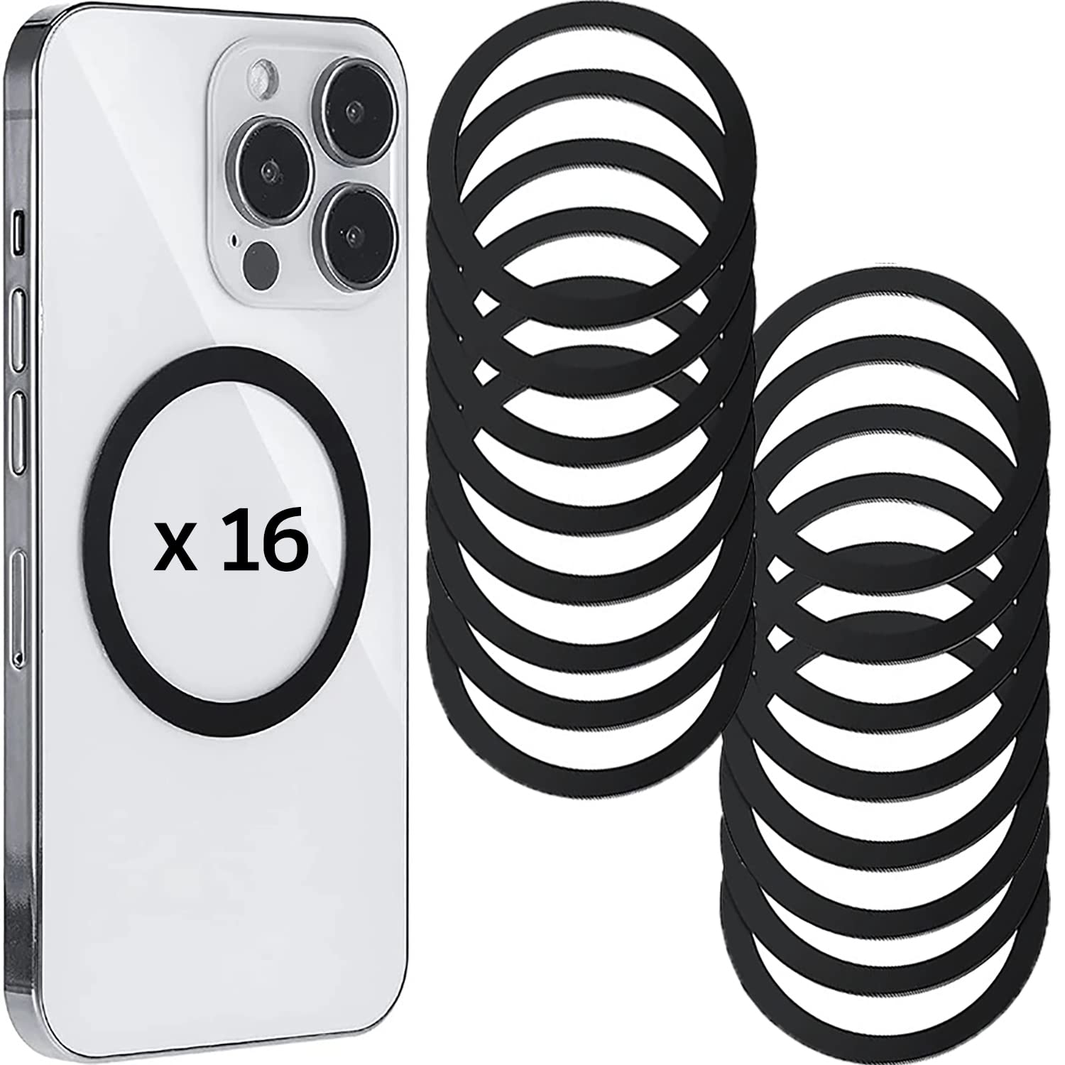 SALEX Compatible with Magsafe Magnetic Rings 16 Pack Set - Mag Safe Metal Rings - Add Magsafe to Any Cell Phone Case - Black Round Magnet Sticker