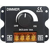 RGBZONE Single Color LED Light Strip Dimmer, DC 5V/12V/24V 30A PWM LED Dimming Controller, Knob Adjust Brightness ON/Off Switch for Single Channel Light Strips
