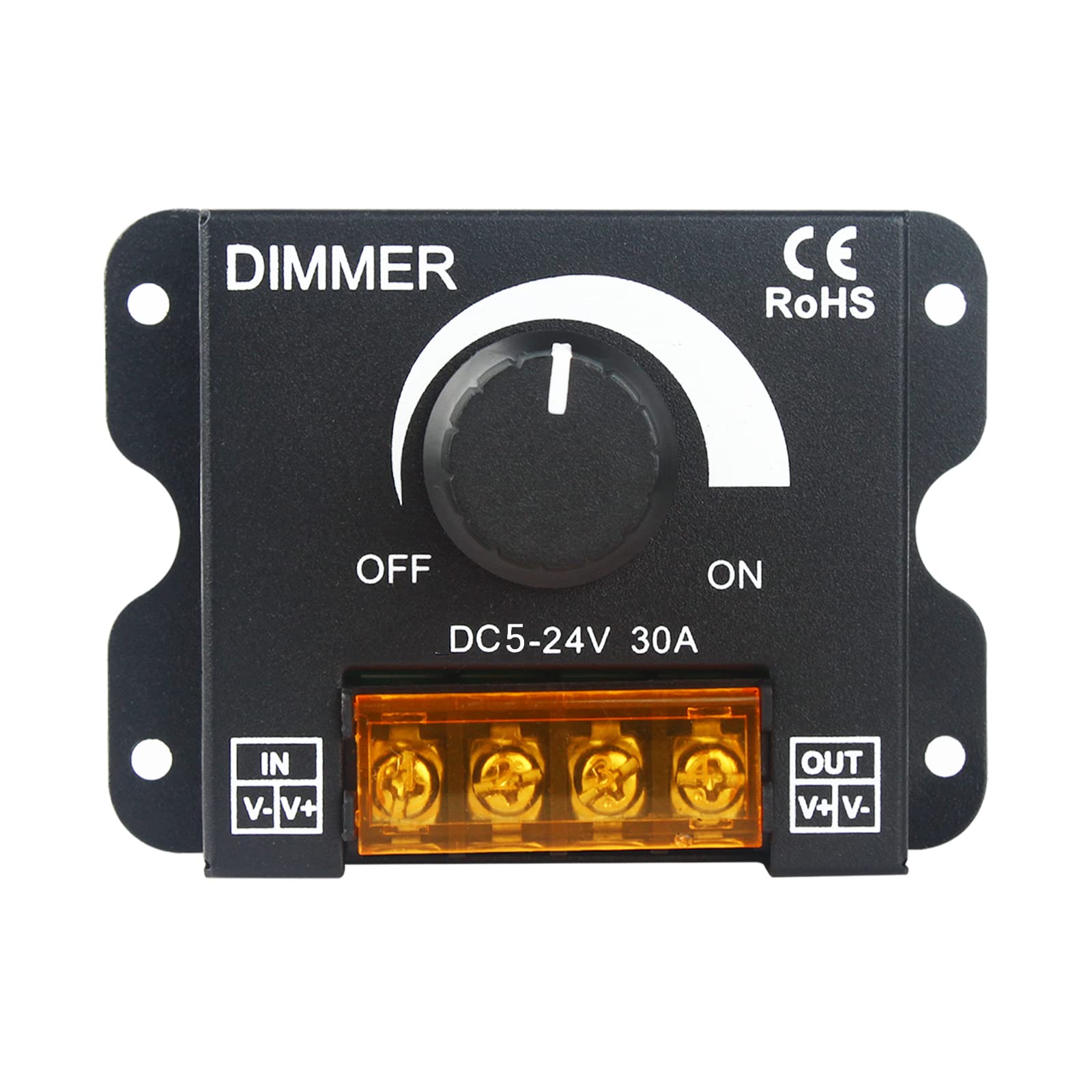 Photo 1 of RGBZONE Single Color LED Light Strip Dimmer, DC 5V/12V/24V 30A PWM LED Dimming Controller, Knob Adjust Brightness ON/Off Switch for Single Channel Light Strips