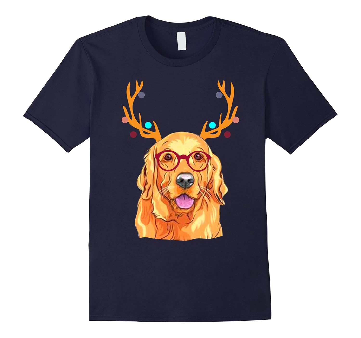 XMAS Funny Golden Retriever with Antlers Christmas T Shirt-Rose