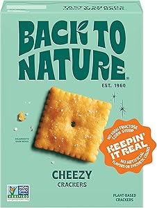 Back to Nature Cheezy Square Crackers, Non-GMO, Plant-Based Cheese Flavored Snack Cracker, Made with Wheat Flour, 5 oz Box
