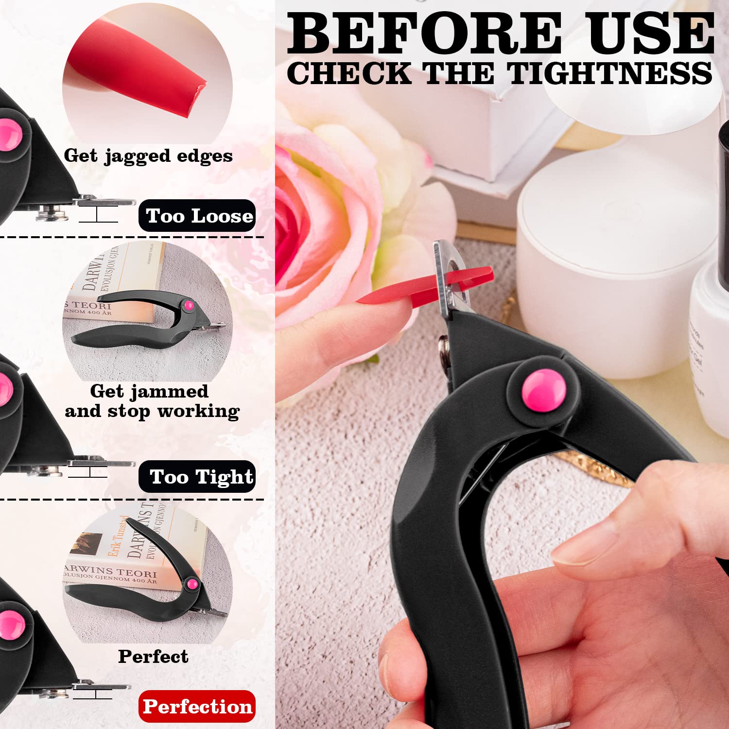 Belleboost Adjustable Acrylic Nail Clippers with Sizer, Catcher and Length Measurement, Black Professional Dial Stainless Steel Blade Nail Tips Cutter, Fake Nail Trimmer, Manicure Tool for Salon Home - Image 4