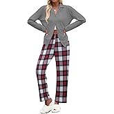 Ekouaer Women's Pajamas Sets Button Down Long Sleeve Lounge Sets Soft 2 Piece Pants Sleepwear