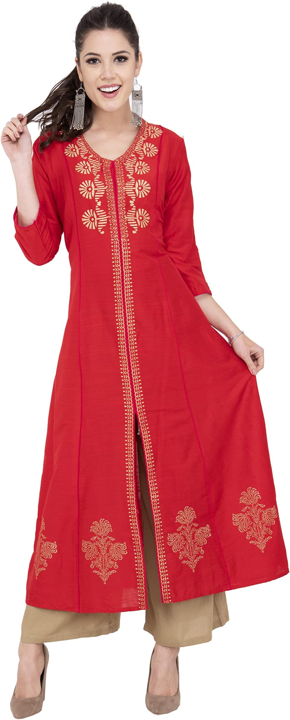 Lagi Designer Women Rayon Straight Floral Printed Kurti for Women Tunic Top r 3/4 Sleeve Dress.