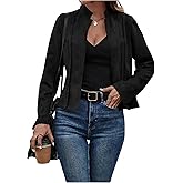 SOLY HUX Women's Faux Suede Open Front Cardigan Jacket Long Sleeve Casual Vintage Outerwear
