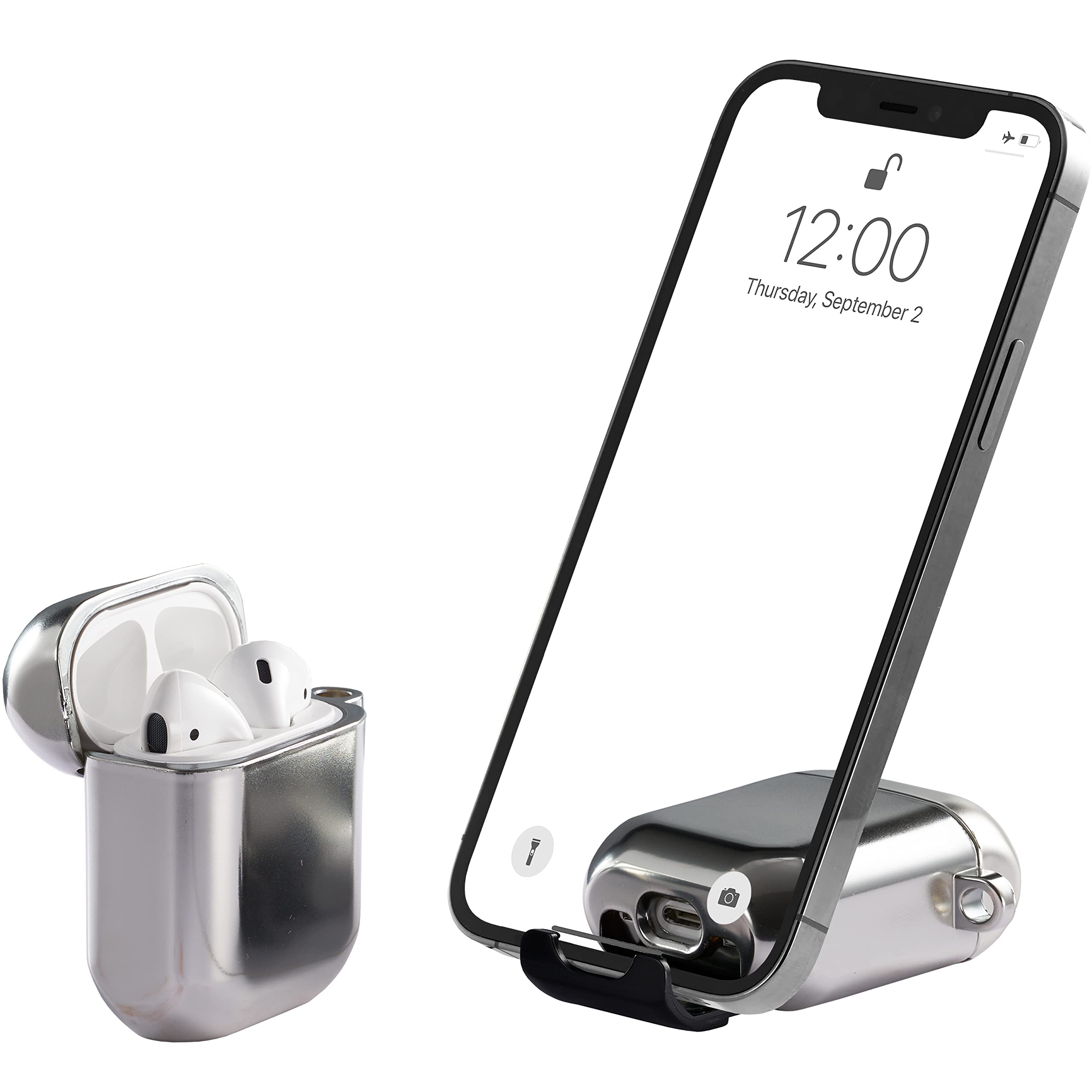 AirStand - AirPods Case Cover with Invisible Phone Stand, Compatible with AirPods 1 & 2, Full Protection TPU&PC Shockproof Case with Keychain Carabiner, Wireless Charging Supported, Patented Design