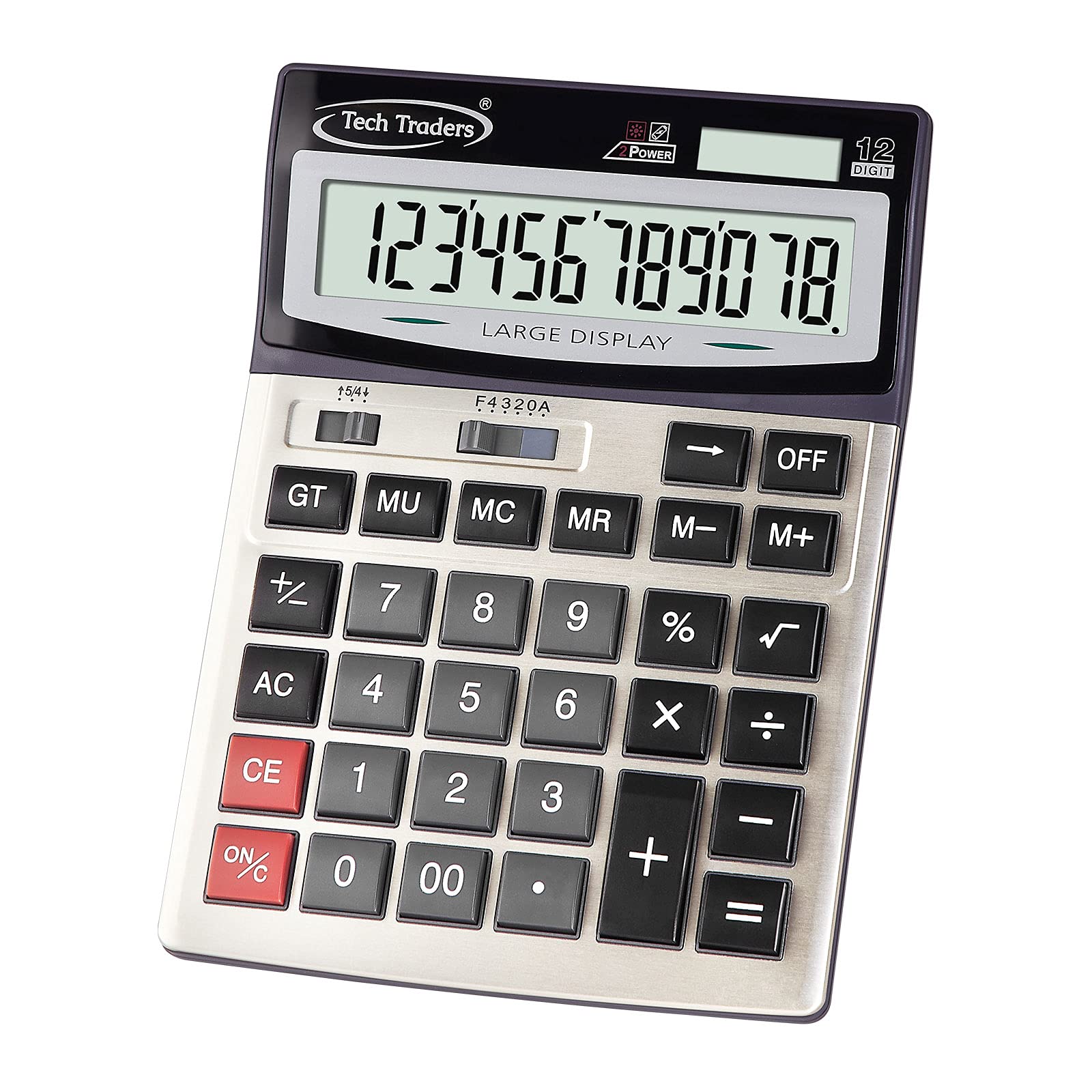Extra Large Desktop Calculator, Extra Large Key Solar and Battery Dual Power Portable 12 Digit Large LCD Display