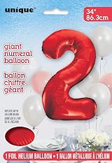 Unique Red Number 2 Shaped Large Foil Balloon 86cm - 1 Piece view 2