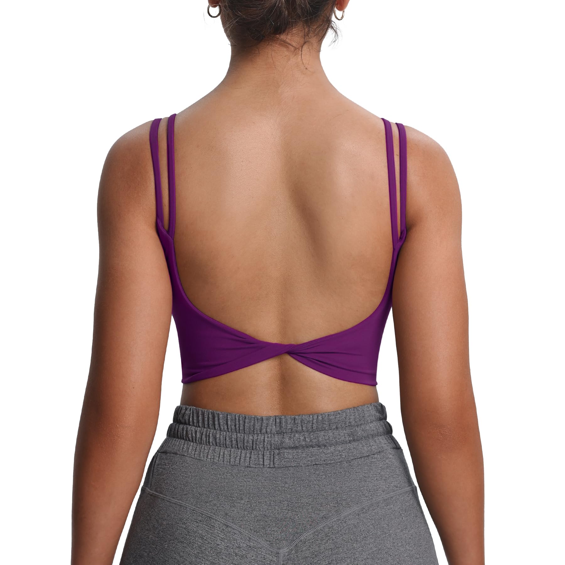 Photo 1 of Aoxjox Women's Workout Sports Bras Fitness Yoga Crop Tank Twist Back Cami (Dark Purple, X-Large)