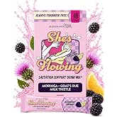 Legendairy Milk She's Flowing Lactation Hydration Mix, 18 Stick Packs | Blackberry Lemonade Electrolyte Sticks with Coconut Water, Moringa and Milk Thistle, Fenugreek-Free Postpartum Hydration