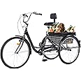 XYJBHB Adult Tricycle Bike 7 Speed, 24/26 Inch 3 Wheel Bikes Tricycle for Adults, Adult Trike for Women/Men/Seniors, Cruiser Bike w/Rear Basket for Shopping/Recreation/Picnic