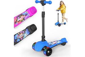 VOLPAM C001 Electric Scooter for Kids, 80W Motor, Max Safe Speed 5MPH, 3 Adjustable Height, Lean-to-Steer, 3.5" Lighted Up Wheel, Foldable Scooter for Boys & Girls, Max Load 110lbs