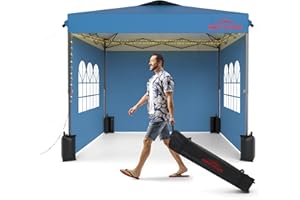 BENASS 10x10 Pop Up Canopy with Sidewalls, Easy Up Canopy Tent, Heavy Duty Tents for Parties, One Person Set Up Event Tent, Light Blue