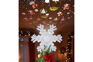 TENMIRO Christmas Tree Topper Lighted Decorations, Built-in Led 360° Rotating Projector Lights, Silver Spangles Plug in for Indoor Home Xmas New Year Party Holiday Night Tree Decor