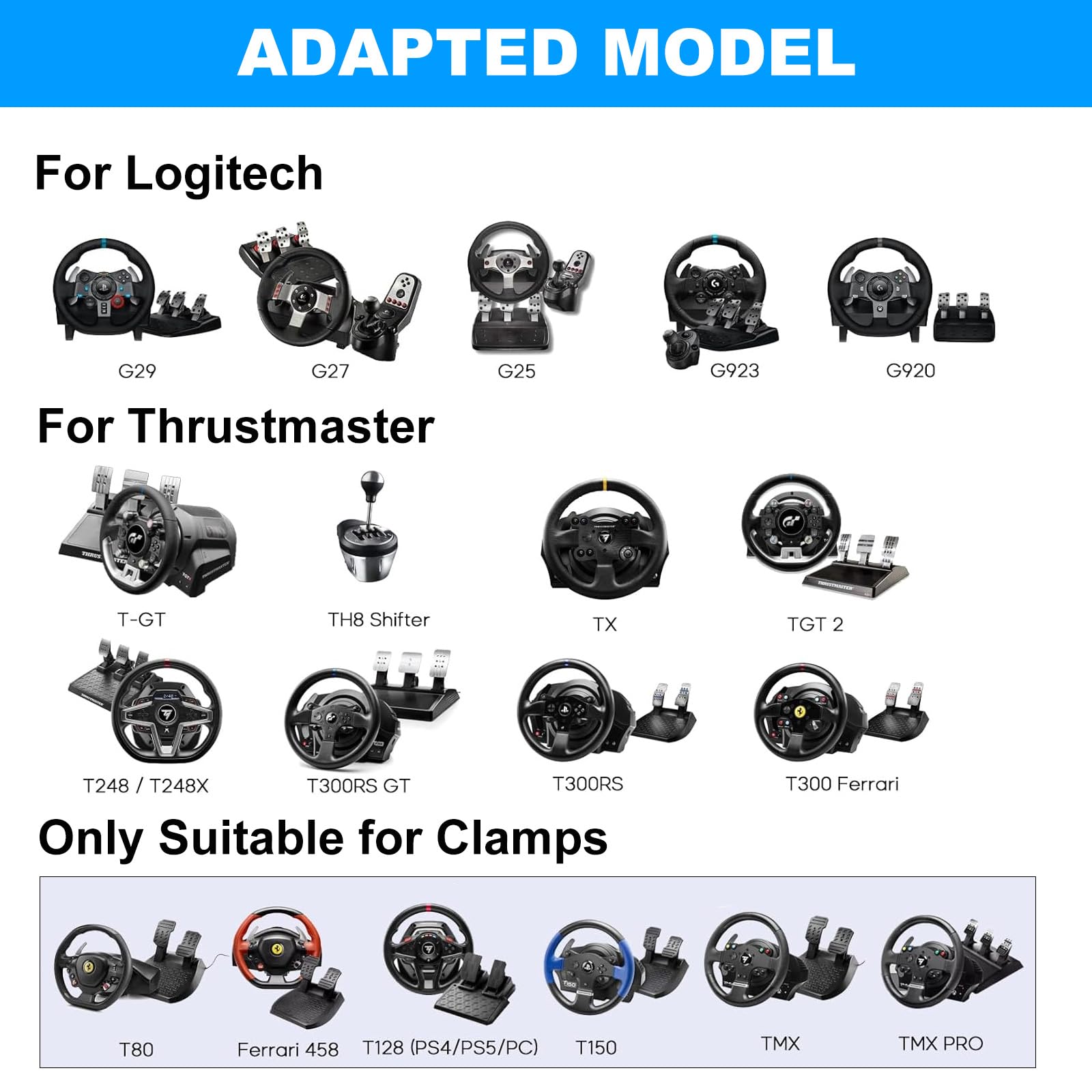 CXRCY Soporte para volante de carreras con portavasos, altura ajustable y plegable, soporte para volante compatible con Logitech G920 G29 G27 G25 Gaming Cockpit (rueda y pedales no incluidos)