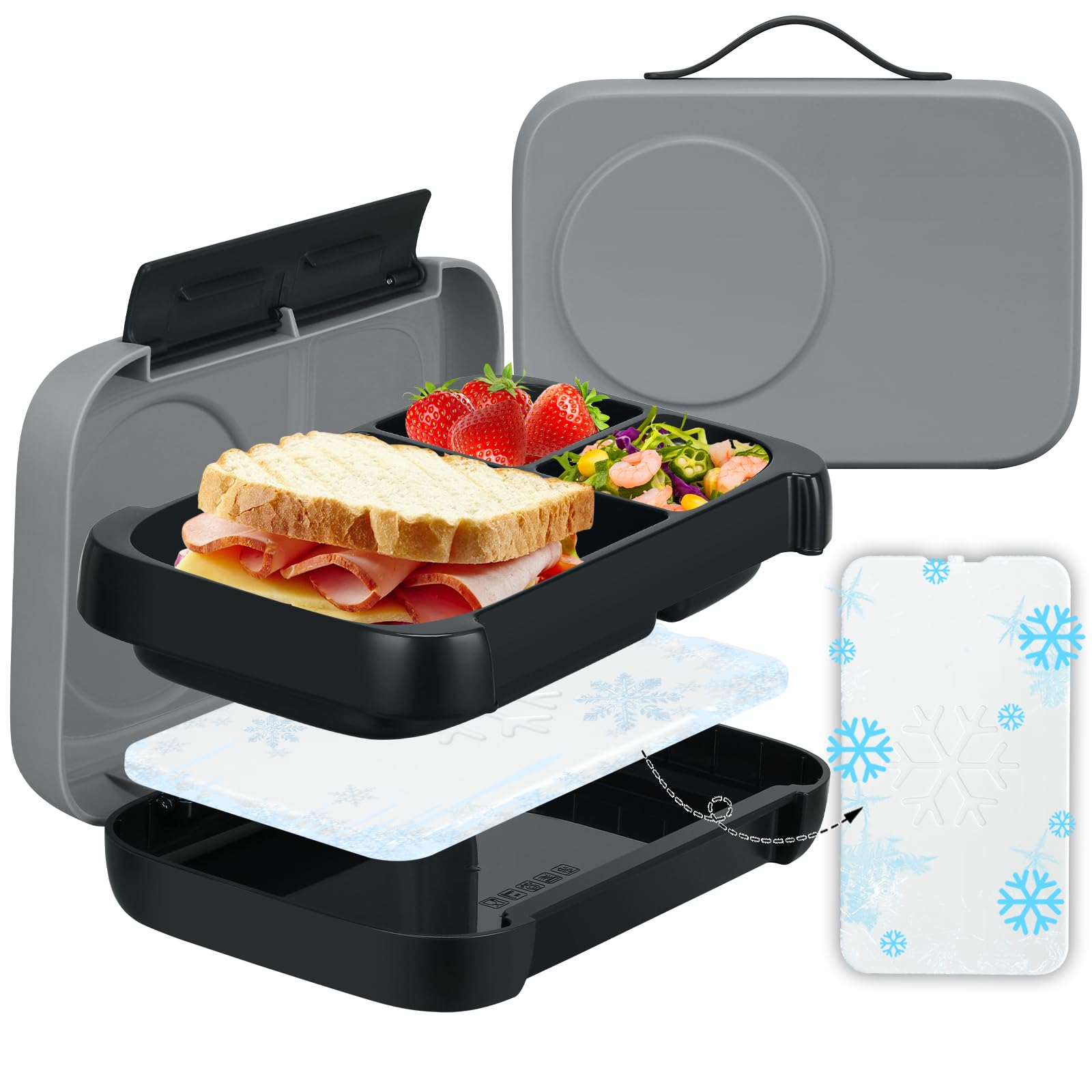 Photo 1 of MAISON HUIS Chill Bento Lunch Box for Kids Adult with Ice Pack 3 Compartments Leakproof Lunch Containers Keep Food Cold for Girl Boy School