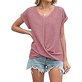 ETCYY NEW Summer Tops for Women Front Twist T Shirts V-neckline Tunic Top Dressy Casual Blouse Tees