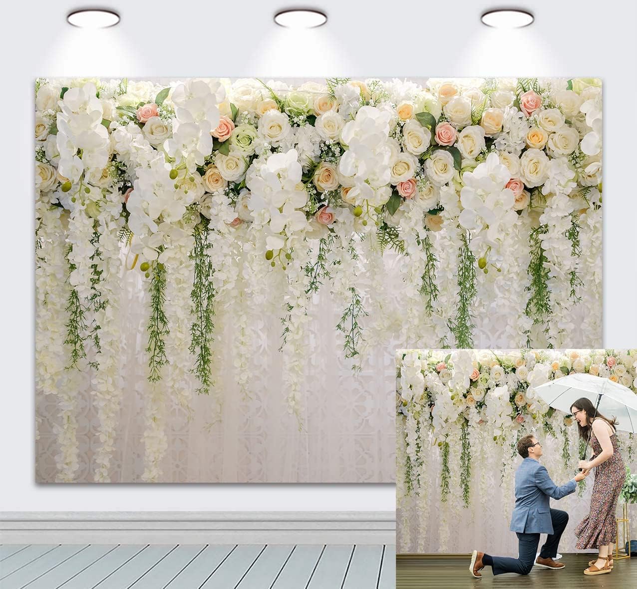 BUTEN White Flower Backdrop Curtain Bridal Shower Wedding Background Rose Floral Photography Backdrop for wedding reception Baby shower Decoration Supplies