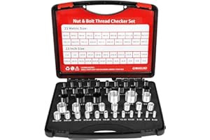 Giwaelro Nut and Bolt Thread Checker - 44 PCS Nut and Bolt Gauges Individually Stored in Case (23 Metric & 21 Inch) Specially Suitable for Size Check on Tricky and Narrow Area